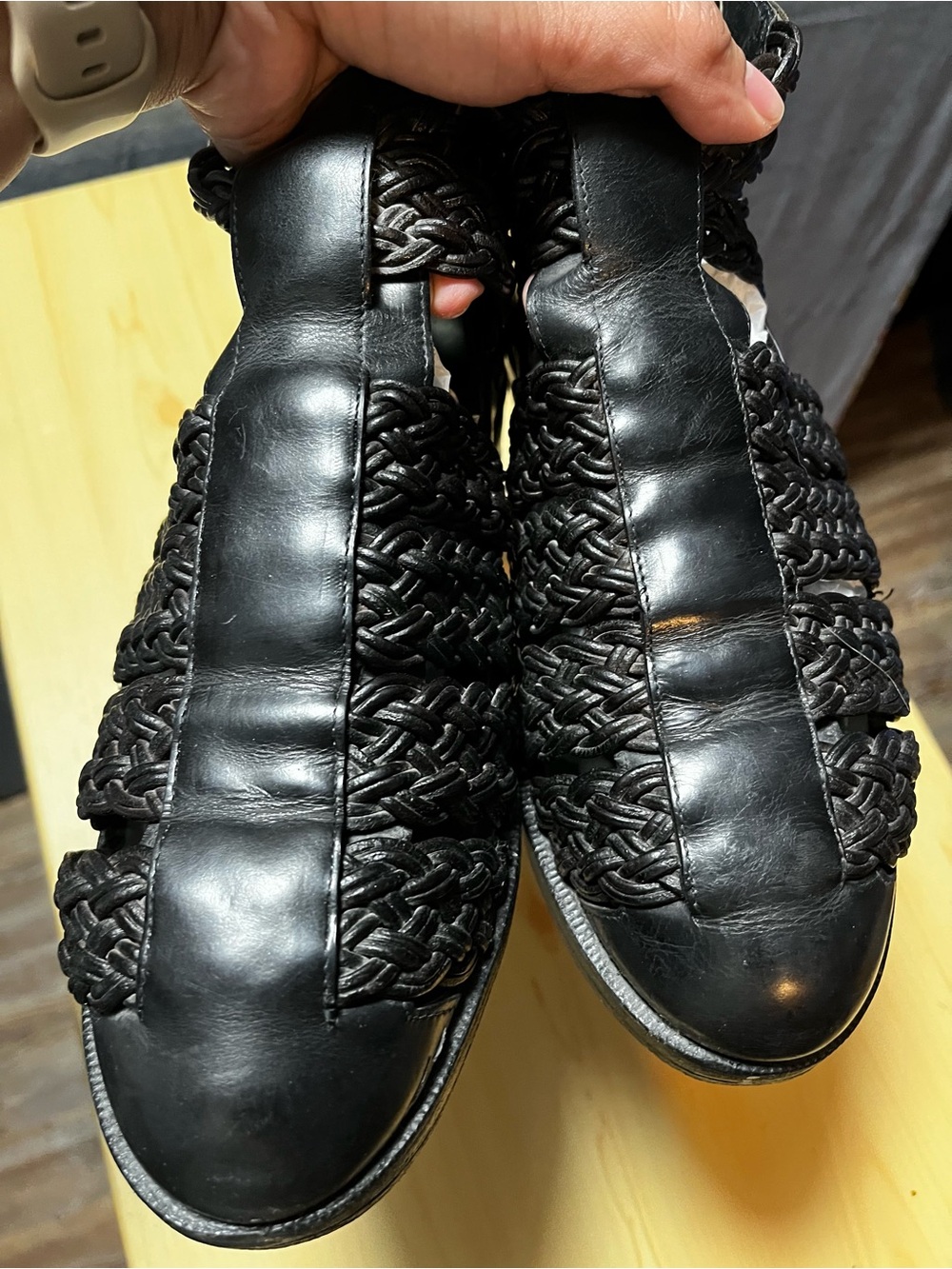 Lorenzo Banfi Milano Men Size 10 Leather Blank Woven Ankle Strap Boots Sandals - Picture 4 of 13